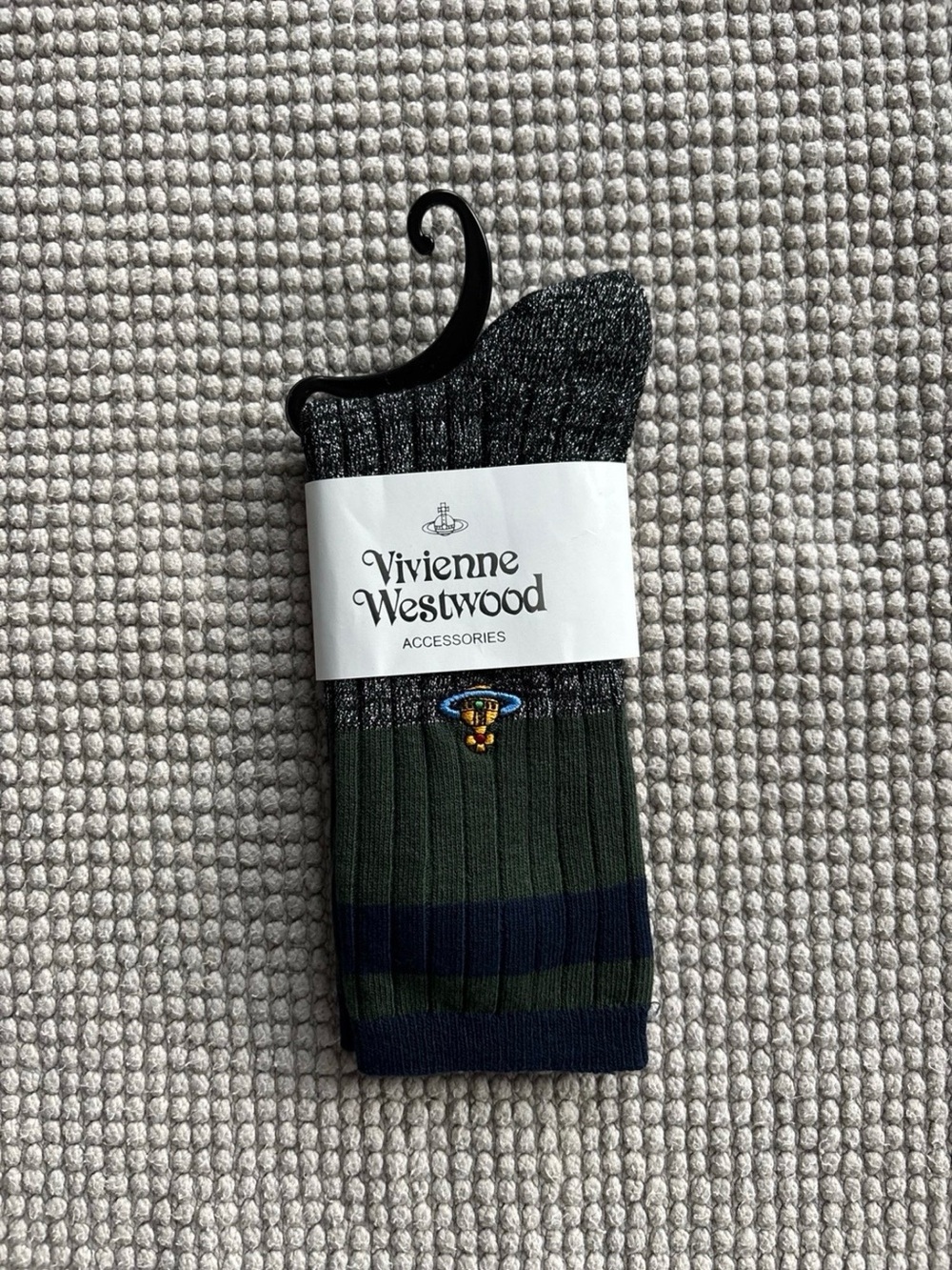 Vivienne Westwood Ribbed Crew Socks in Dark Green & Navy